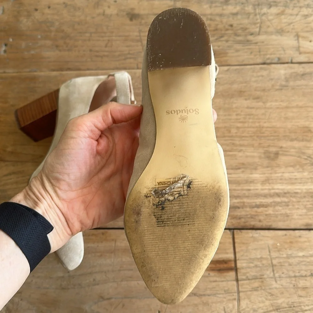 Soludos Gemma Heel – Size 8 – Neutral Suede Block Heel – Anthropologie